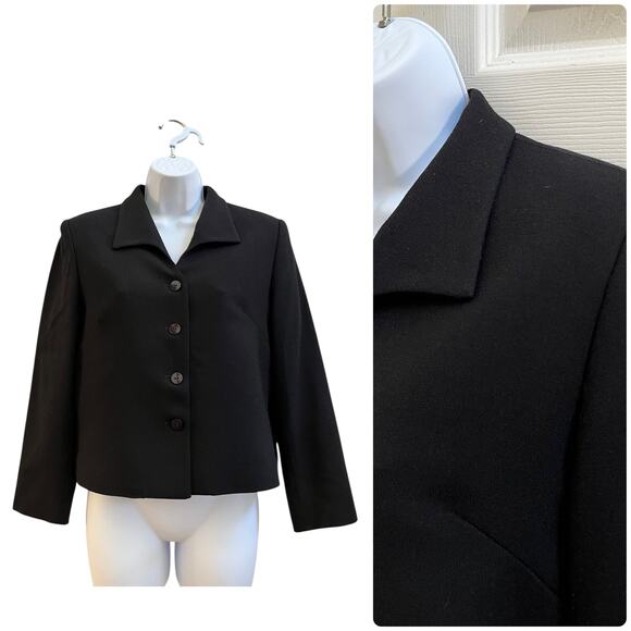 Vintage Pendleton Black Virgin Wool Shoulder Pads Boxy Crop Blazer Size 6 USA - Picture 1 of 13
